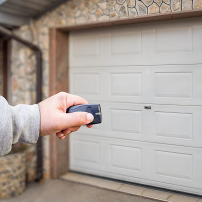 Lake Havasu security key fob pointing to a garage door