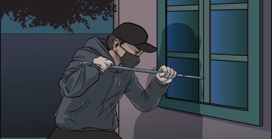 Illustration of burglar forcing entry through a window in Lake Havasu